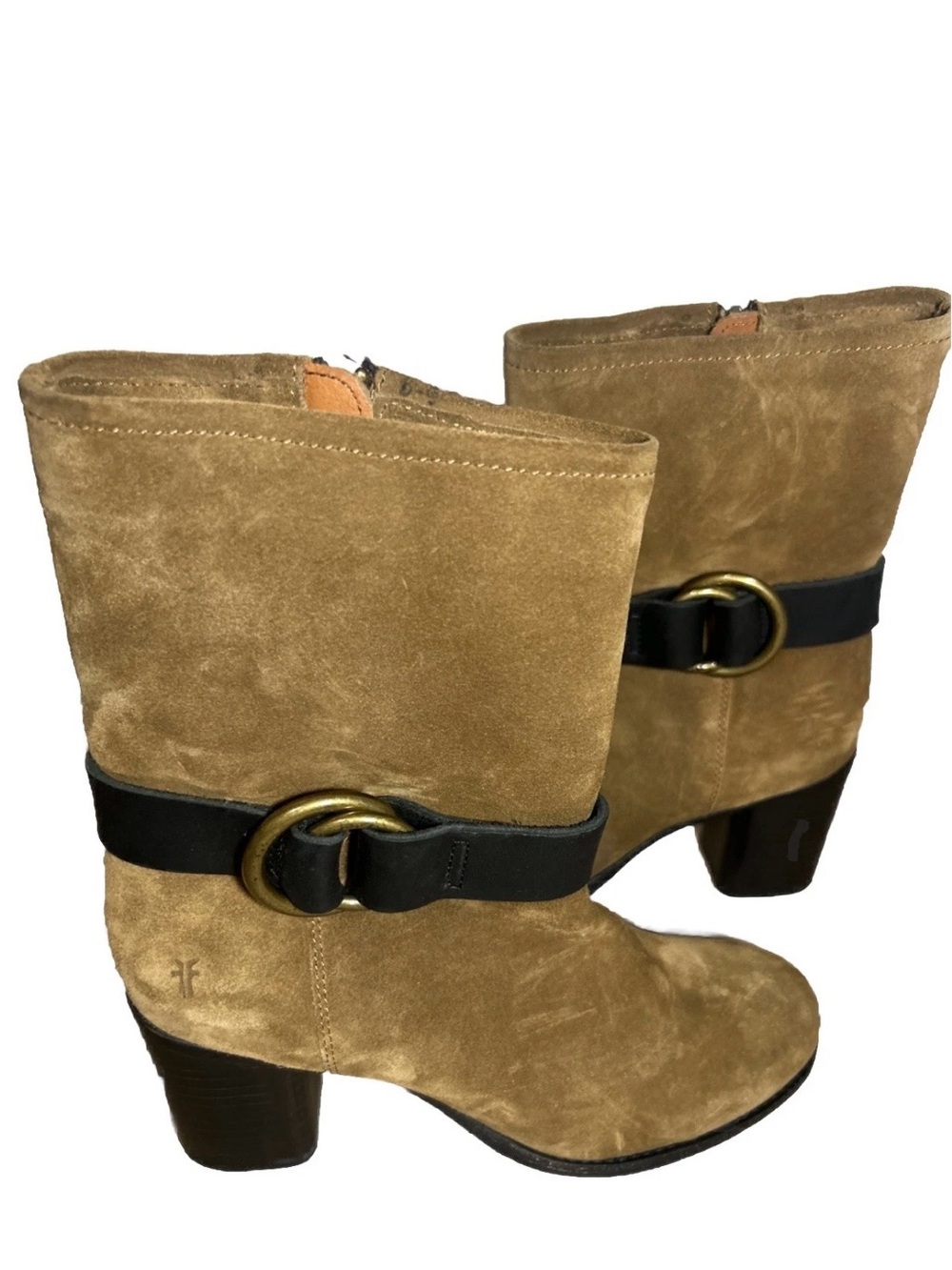 Frye Women’s Addie Harness Chestnut Color Suede Mid Boots Size 6.5 Display Shoe